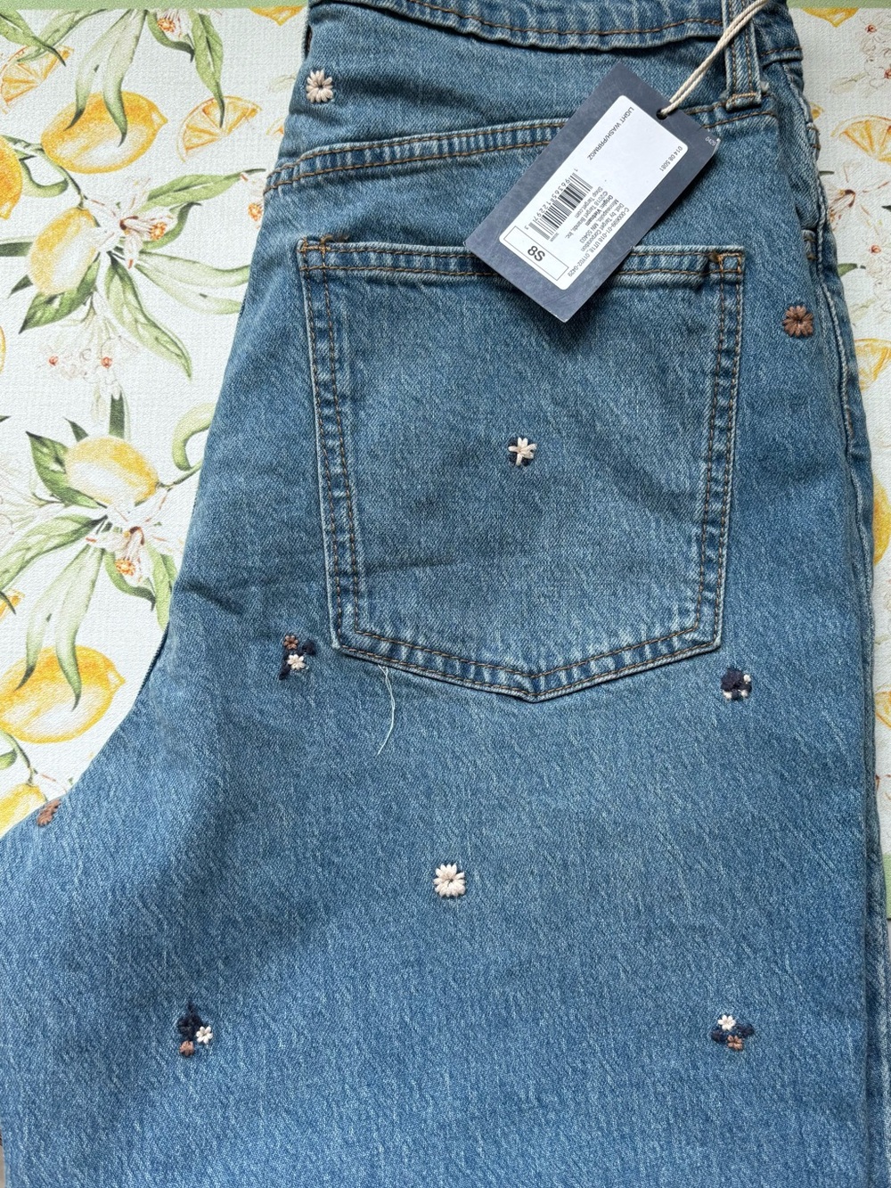 Universal Thread Blue Straight Leg Jeans with Embroidered Daisies